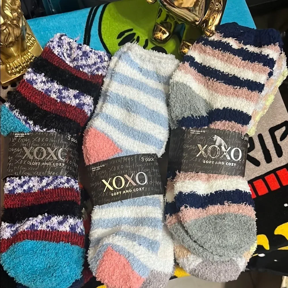XOXO Blue and Pink Casual Socks Plush Comfort combo socks  3 PACKS OF 3 Pairs